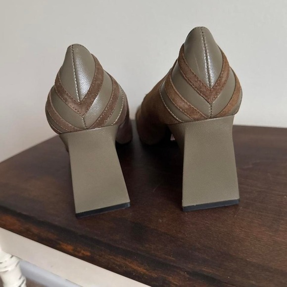 Vintage 90s NWT Suede Stripe Heel Brown Green Size 9.5 - Picture 4 of 6